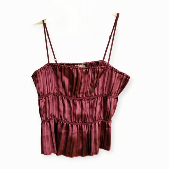 Burgundy Satin Tiered Tank by Free People, Small - Picture 2 of 10